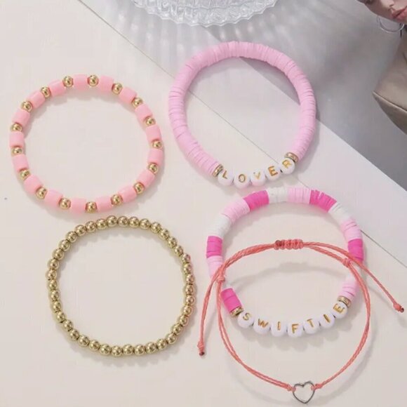 Swiftie Friendship Bracelet Adjustable Bohemian Braided Bracelet Pink Gold White - Picture 4 of 7